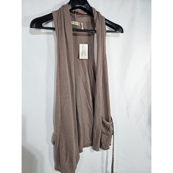 Guess Jeans Sweater Women's Cardigan Tunic S Cotton Beige Pockets Palm Bark NWT - Picture 4 of 7
